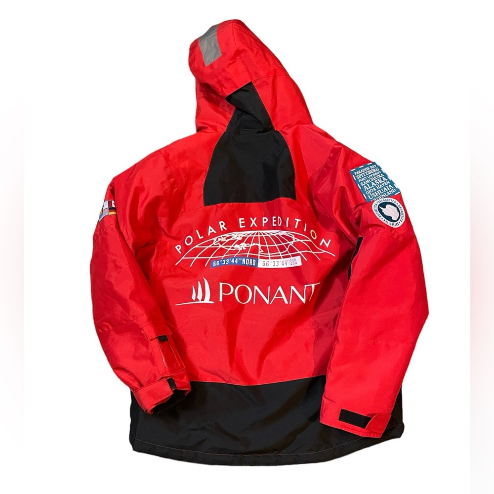 Men Ponant 88 Antarctica Polar Expedition Hooded Hoodie Red Zip Up Jacket - Picture 6 of 6